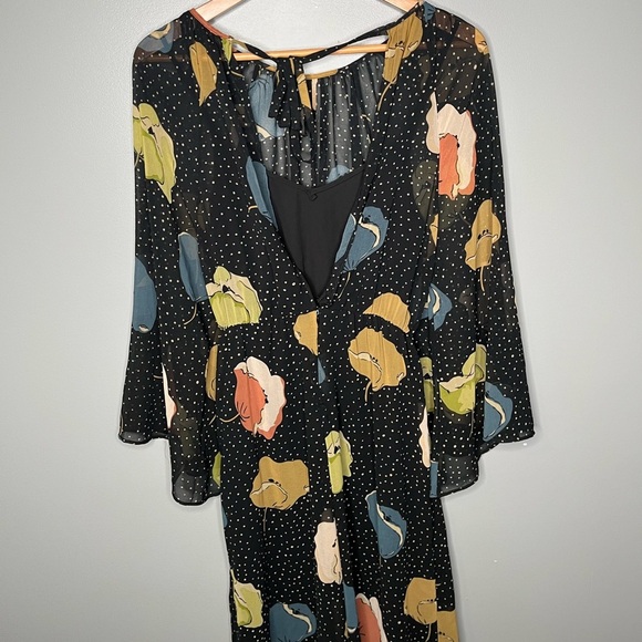 ZARA Georgette Floral Polka Dot Wide Leg Boho Jumpsuit - Picture 5 of 9